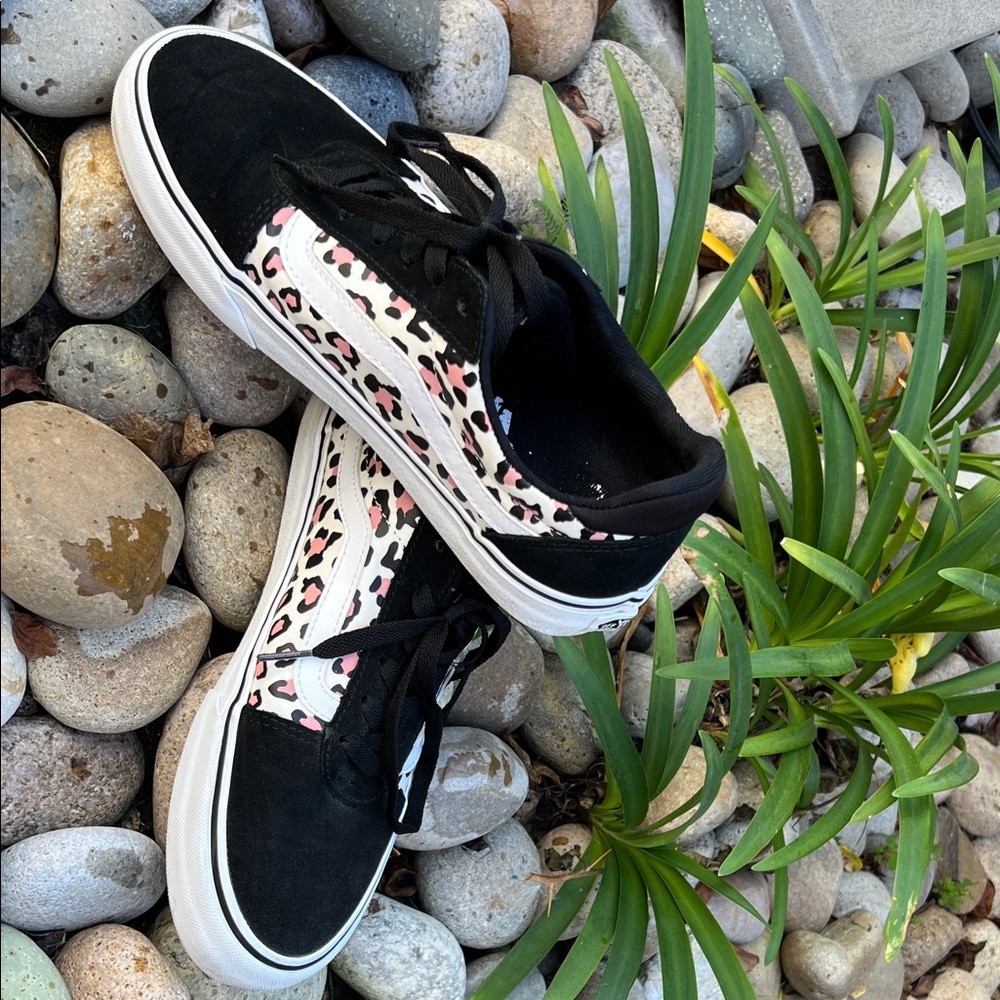Vans Black and Pink Leopard Print Sneakers